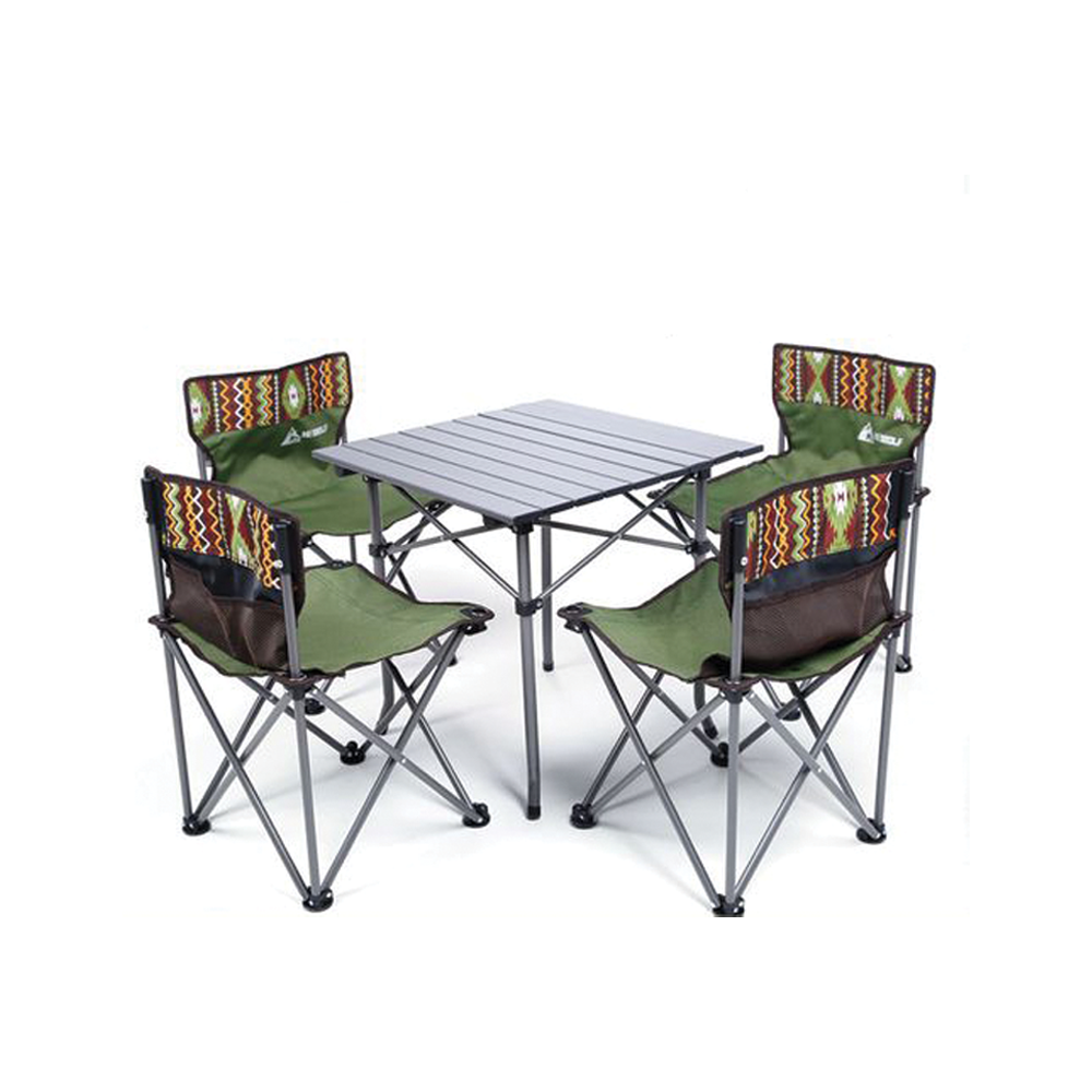 Hewolf 5pcs Set Camping Foldable Table and Chairs Green