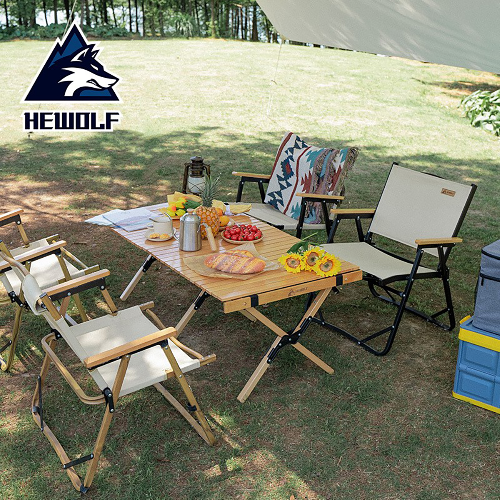 Camping Table - Hewolf Foldable Large Wooden Egg Roll Table