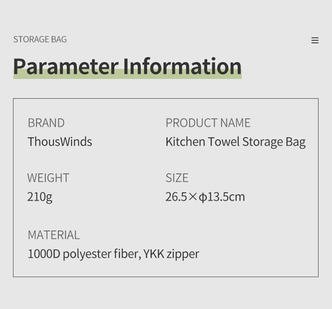 Thous Winds Kitchen Towel Storage Bag - Black