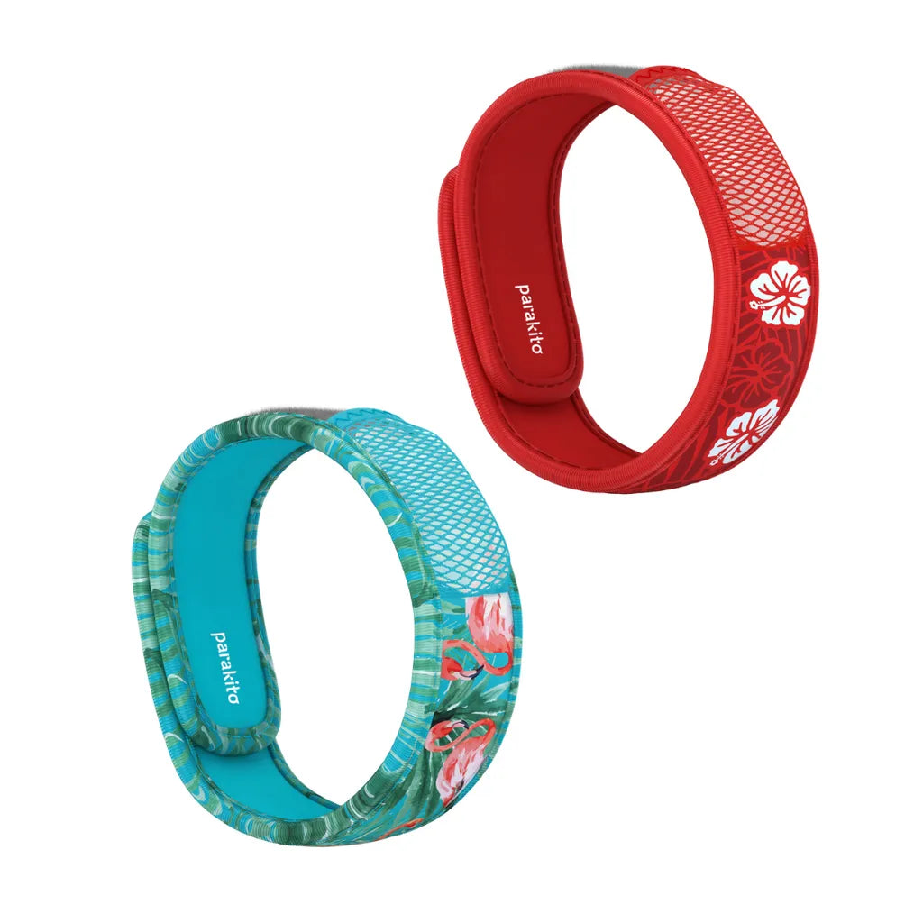 PARA’KITO® Mosquito Repellent Adult Double Wristband - Hawaii red / Flamingo