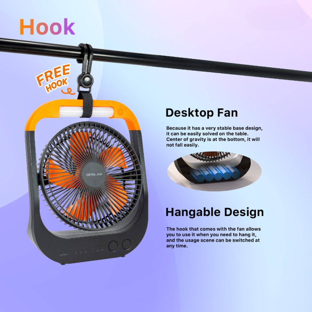 Opolar Rechargeable Desk Fan With LED Light | 20000mAh 8 inches