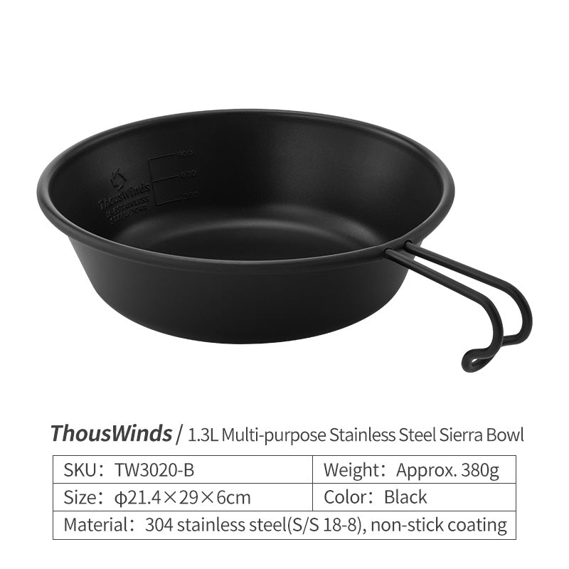 Thous Winds 1.3L Stainless Steel Sierra Bowl - Black