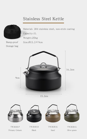 Thous Winds 1L Stainless Steel Kettle - Black