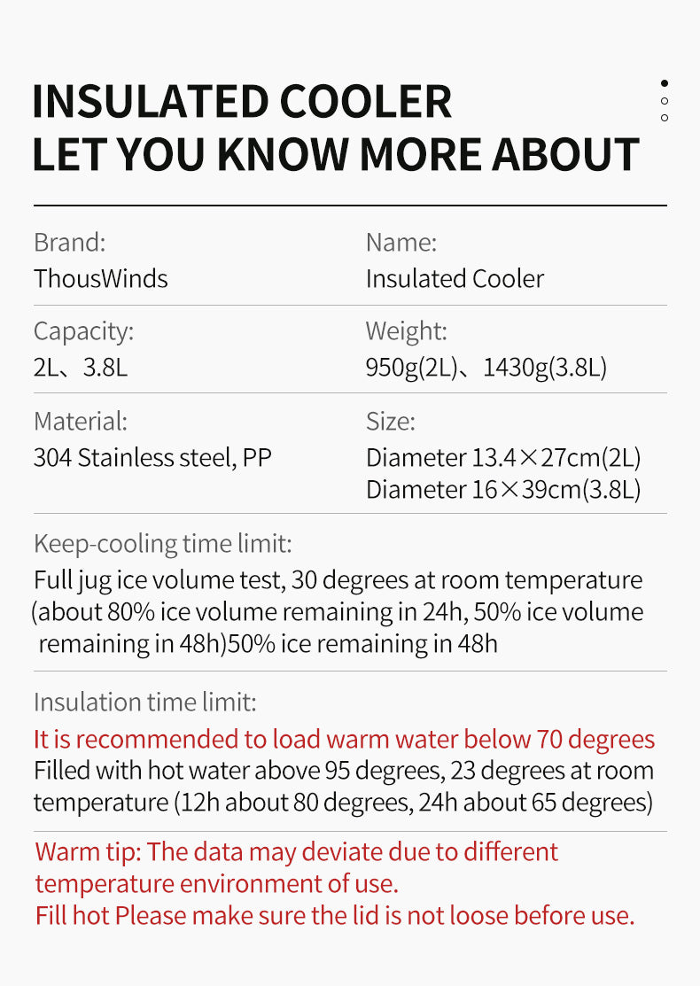 Thous Winds 3.8L Thermal Insulation Cooler - Primary