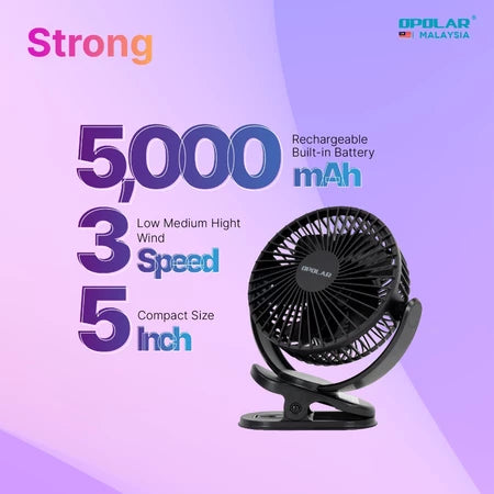 Opolar Rechargeable Portable Clip Fan - 5 Inch 5000mAH