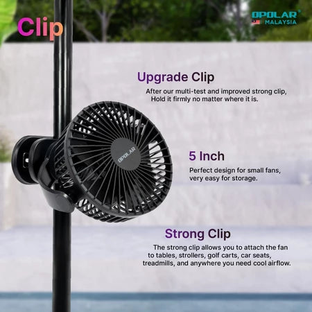 Opolar Rechargeable Portable Clip Fan - 5 Inch 5000mAH