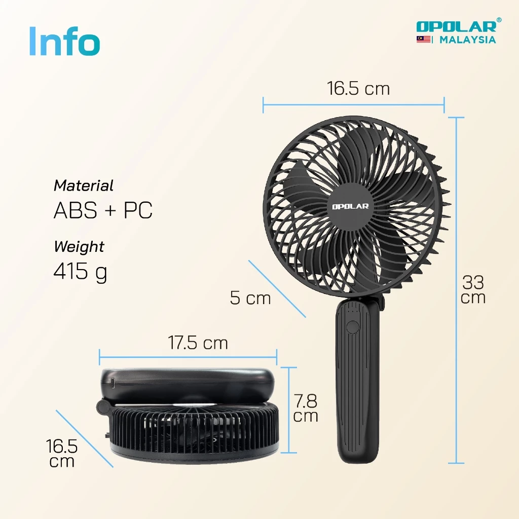 OPOLAR Handheld Fan 10mAh 6 Inch