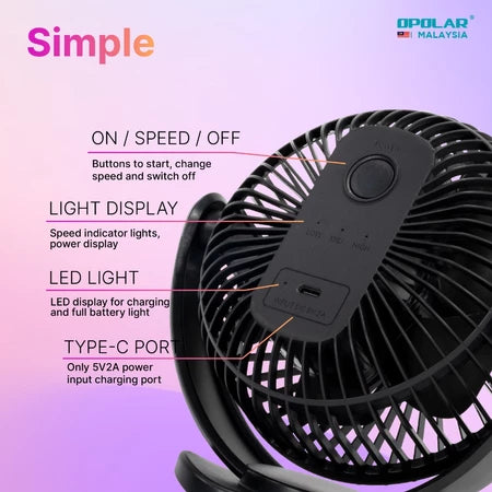 Opolar Rechargeable Portable Clip Fan - 5 Inch 5000mAH