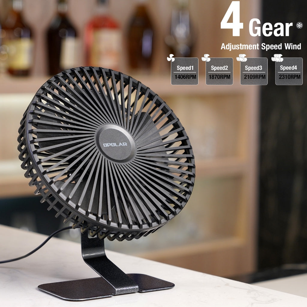 Opolar Computer Desk Fan | USB 6 inches - Black