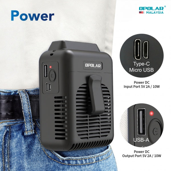 Opolar Rechargeable Personal Portable Waist Clip Fan With Output 5v2a (8000mAh)