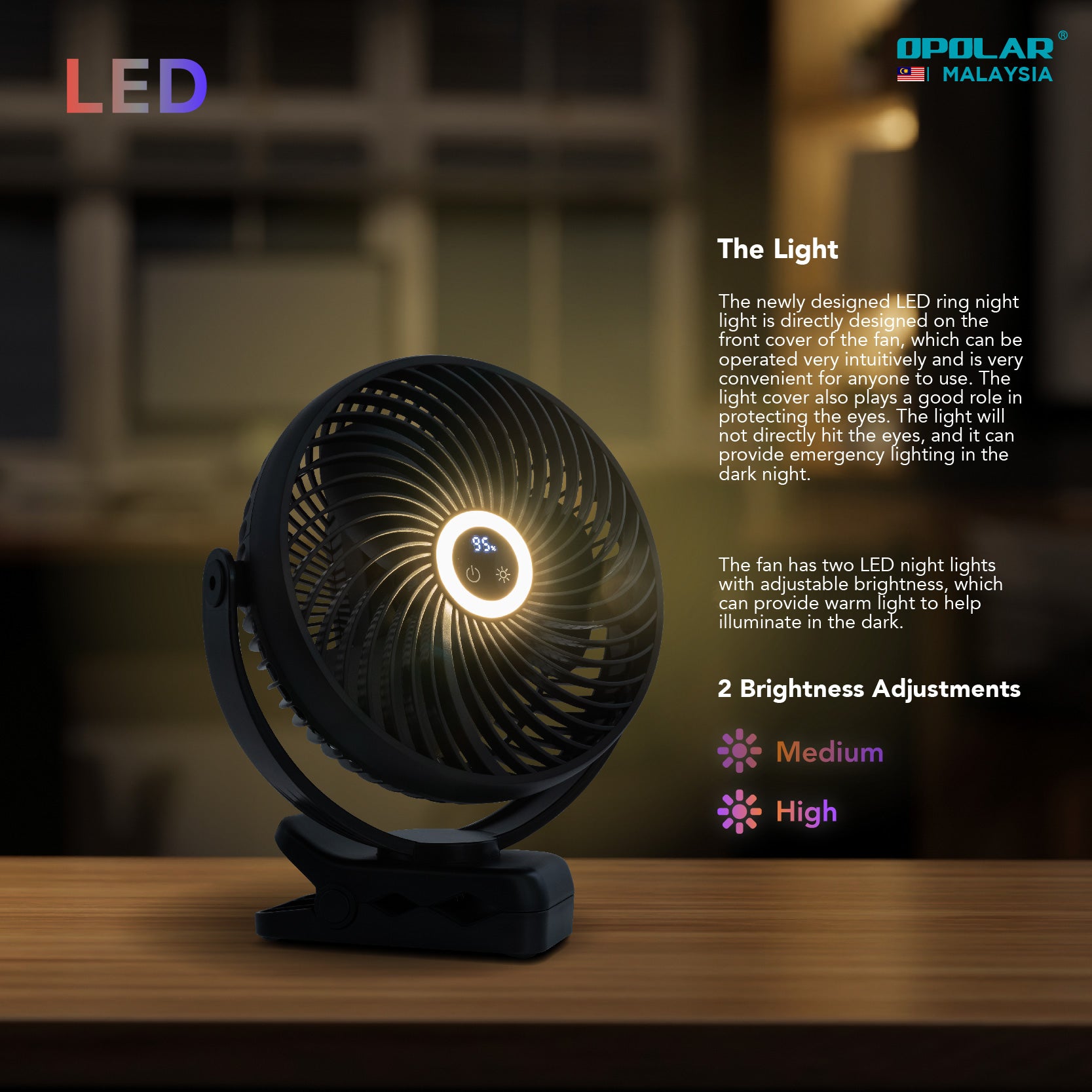 OPOLAR Rechargeable Portable Light Clip Fan Speed Hook and Clip Design | 10000mAh 8 inches