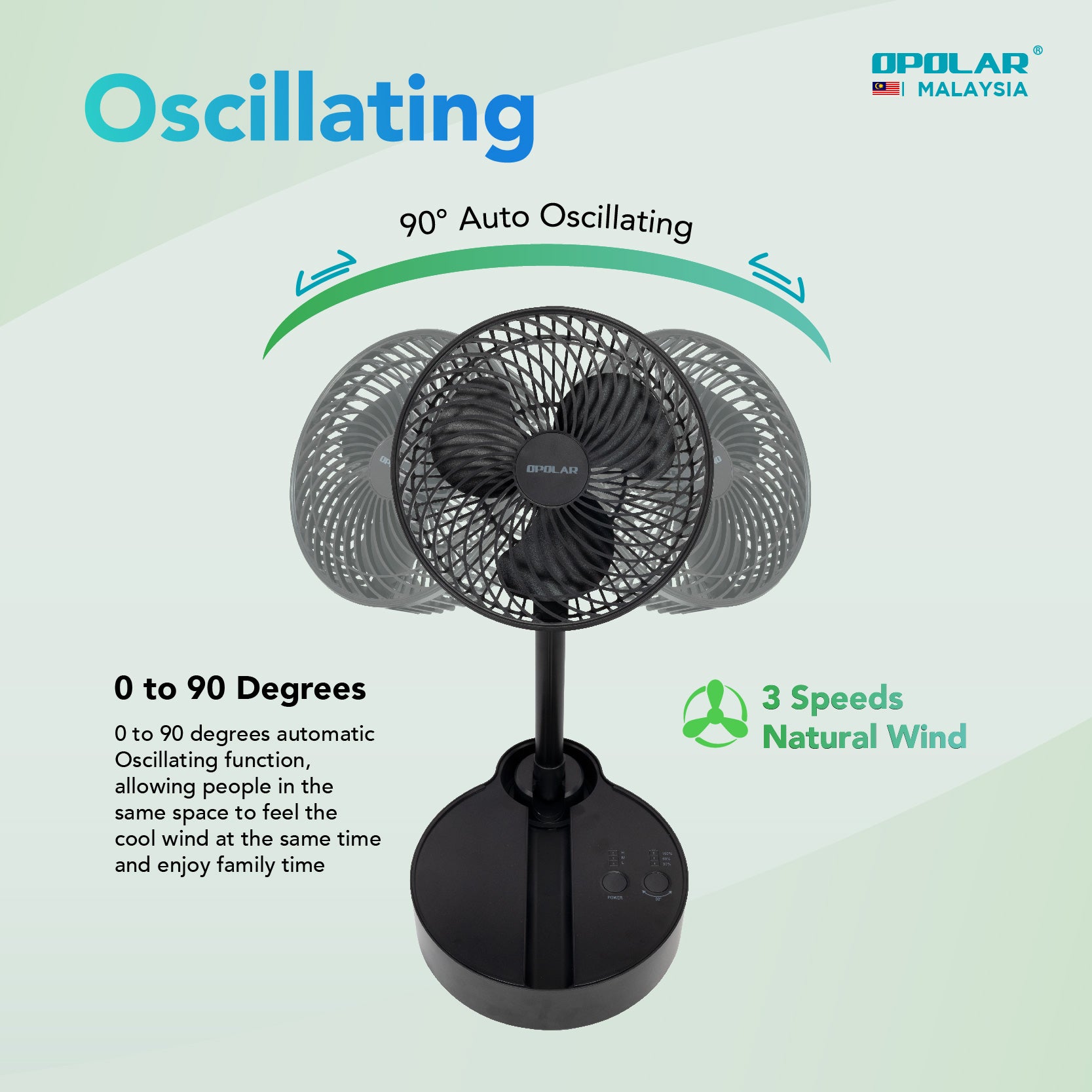 OPOLAR Oscillating Foldaway Fan With Adjustable Height | 10000mAh 8 inches