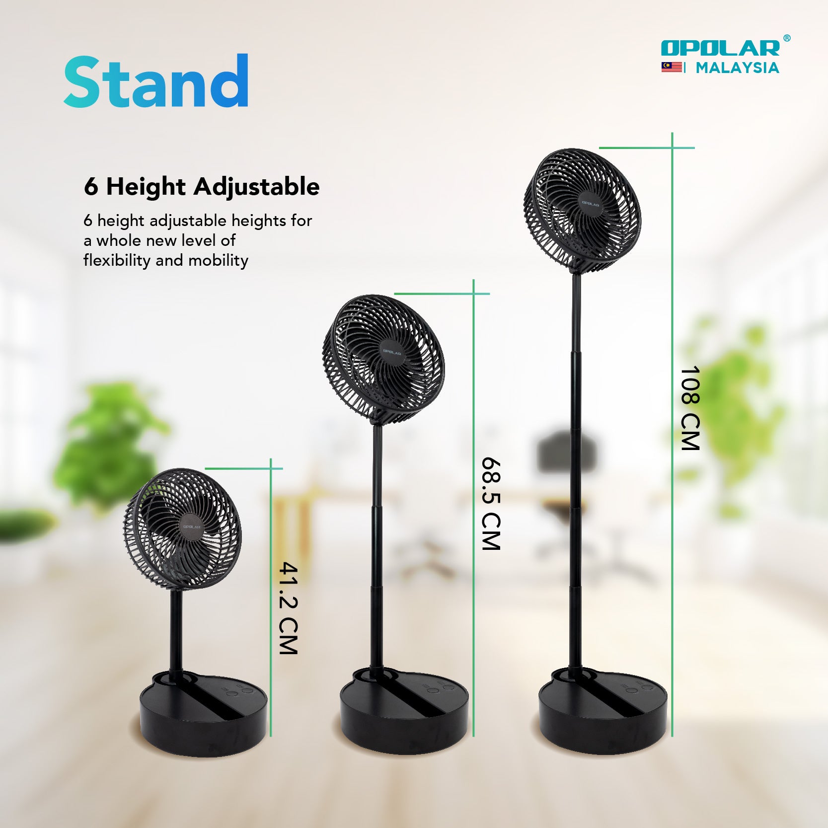 OPOLAR Oscillating Foldaway Fan With Adjustable Height | 10000mAh 8 inches