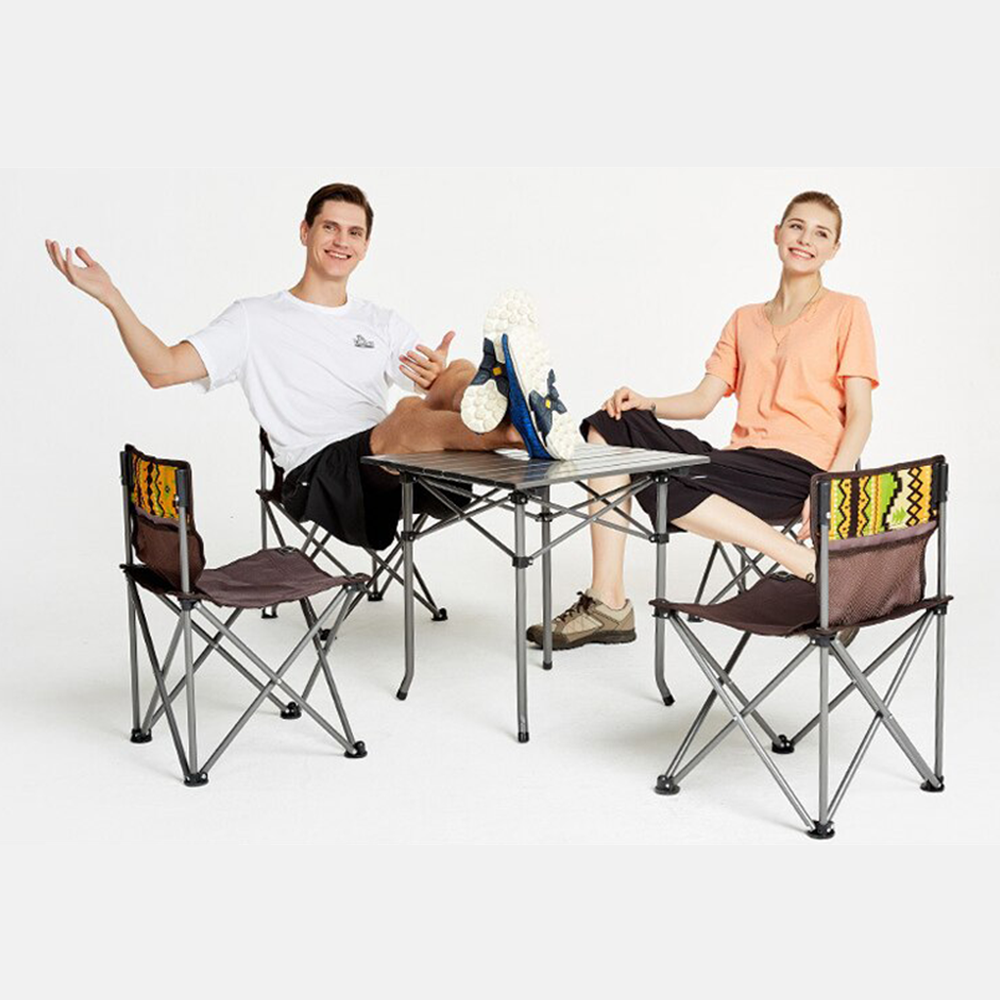 Hewolf 5pcs Set Camping Foldable Table and Chairs - Coffee