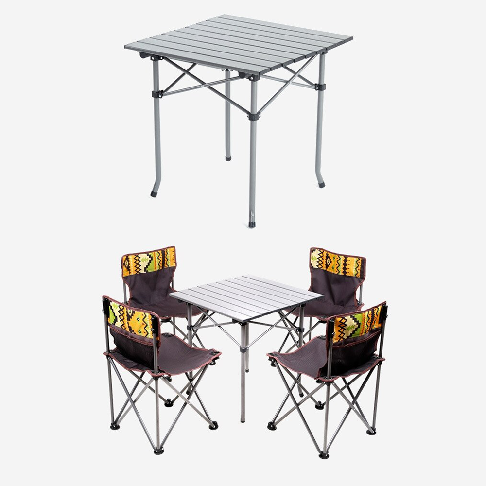 Hewolf 5pcs Set Camping Foldable Table and Chairs - Coffee