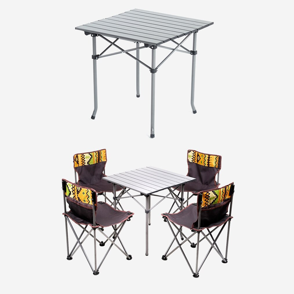 Hewolf 5pcs Set Camping Foldable Table and Chairs - Black
