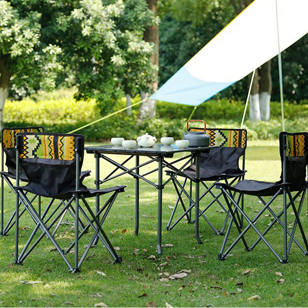 Hewolf 5pcs Set Camping Foldable Table and Chairs - Coffee