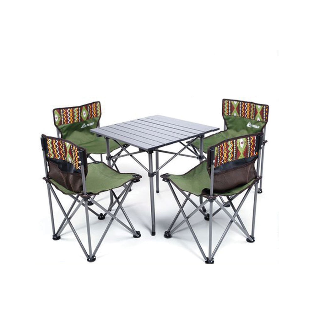 Hewolf 5pcs Set Camping Foldable Table and Chairs - Green
