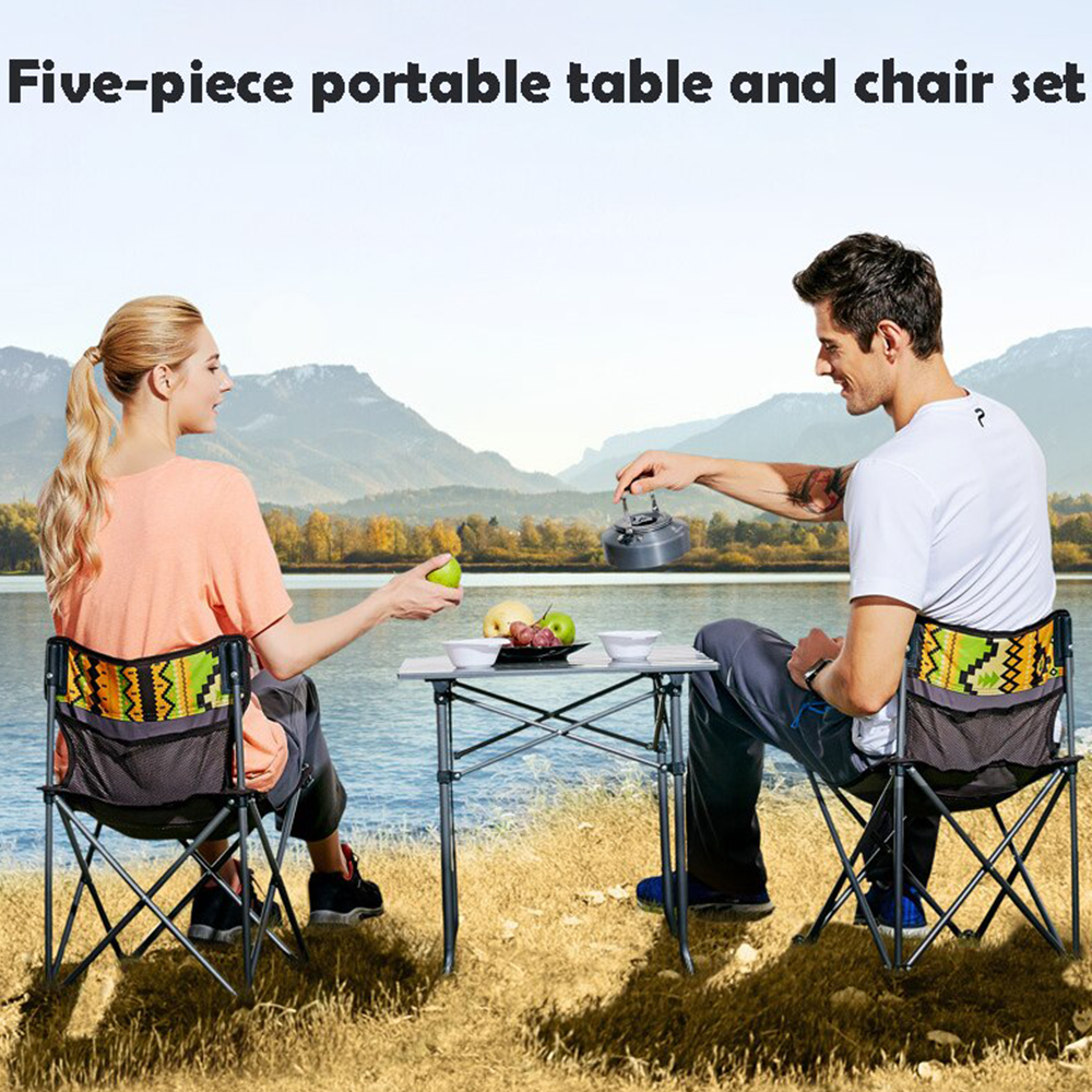 Hewolf 5pcs Set Camping Foldable Table and Chairs - Coffee