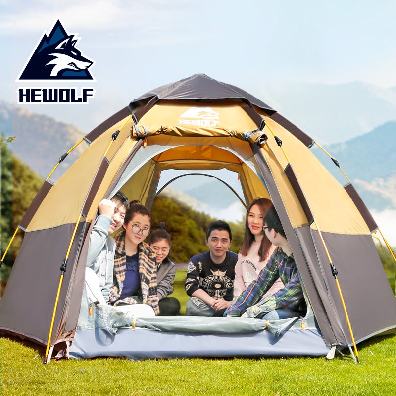 Hewolf Automatic 4 person Hexa Tent - Camel