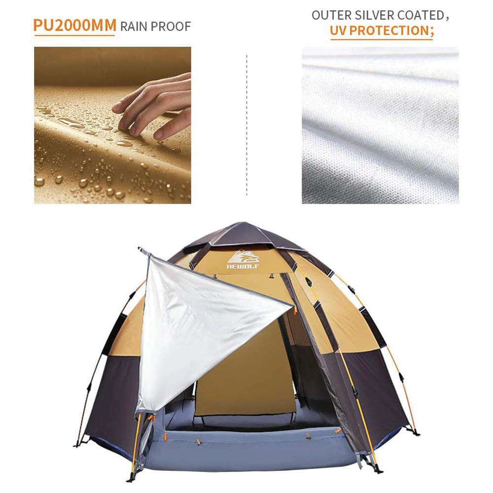 Hewolf Automatic 4 person Hexa Tent - Camel