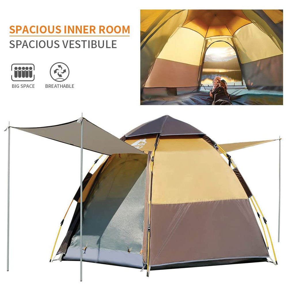 Hewolf Automatic 4 person Hexa Tent - Camel