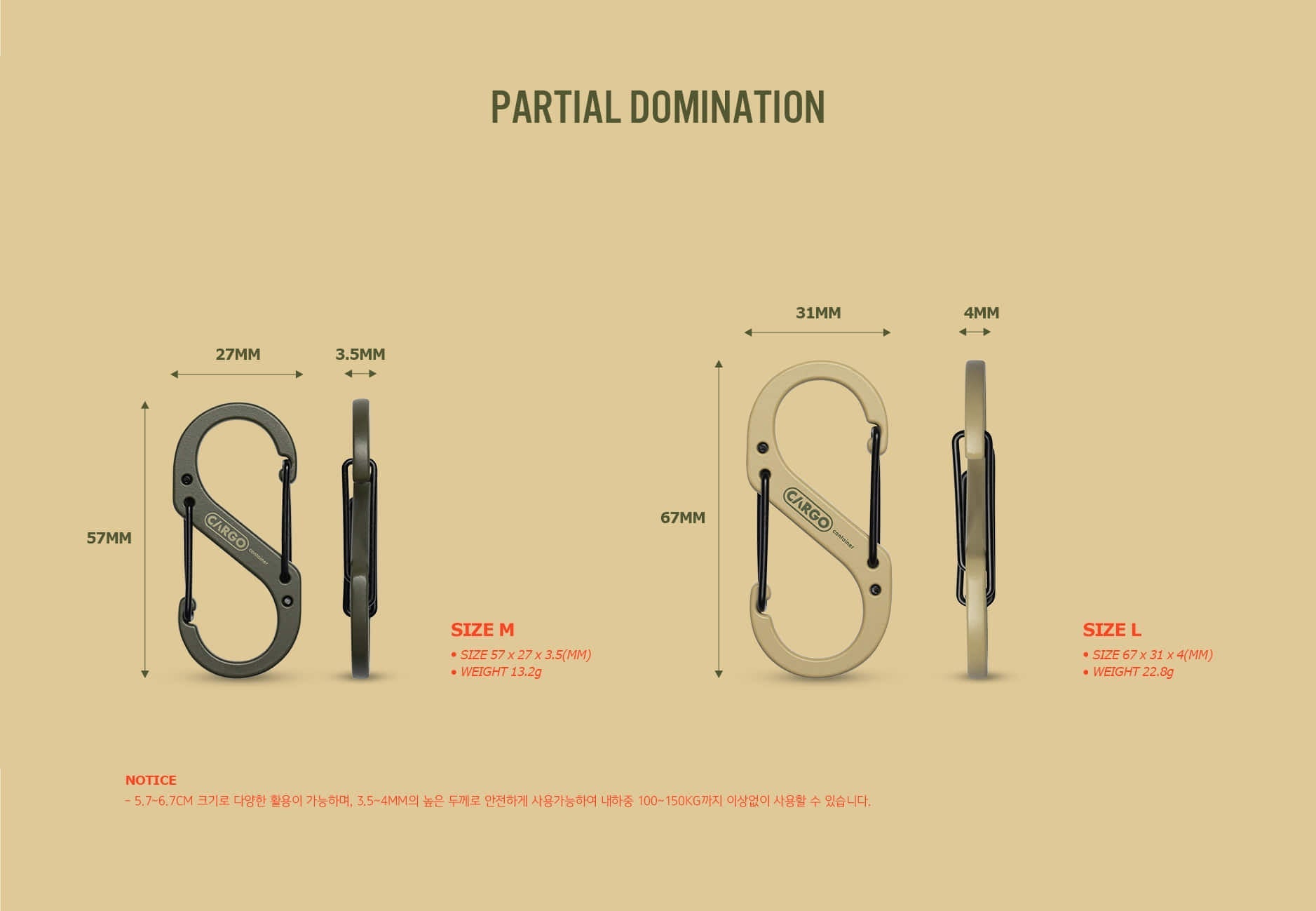 Cargo Container Hard Karabiner L - Khaki