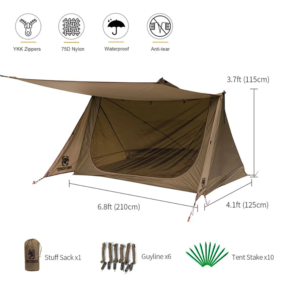 OneTigris Backwoods Bungalow Ultralight Bushcraft 1-2 person Shelter - Coyote Brown