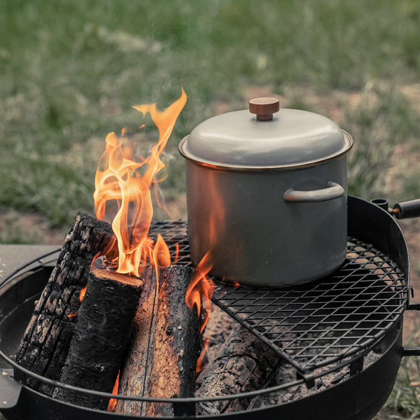 Barebones Enamel Stock Pot on Fire Grill