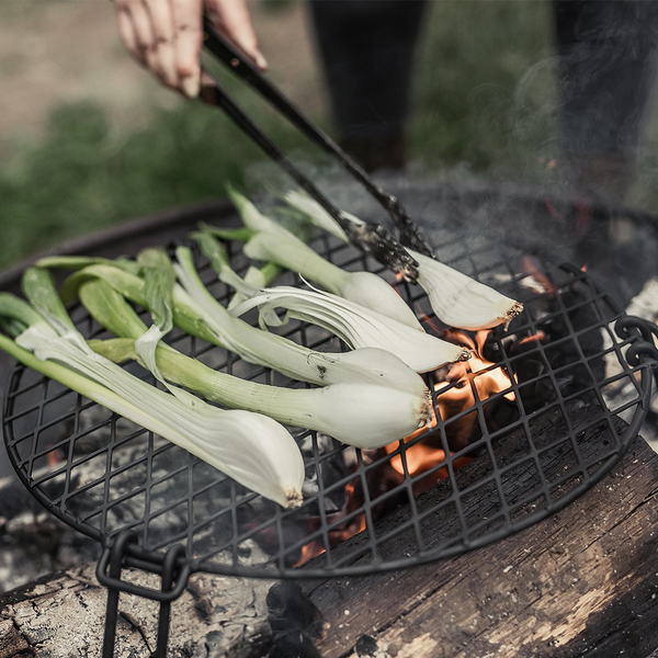 Campsite cooking with Barebones Fire Pit Grill Grate - Circular