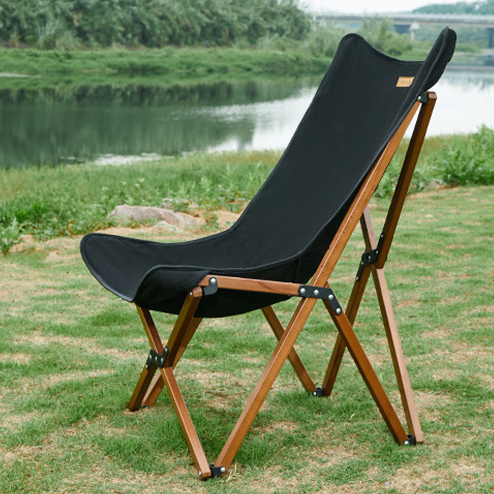 Hewolf Foldable Wooden Chair Black - Large