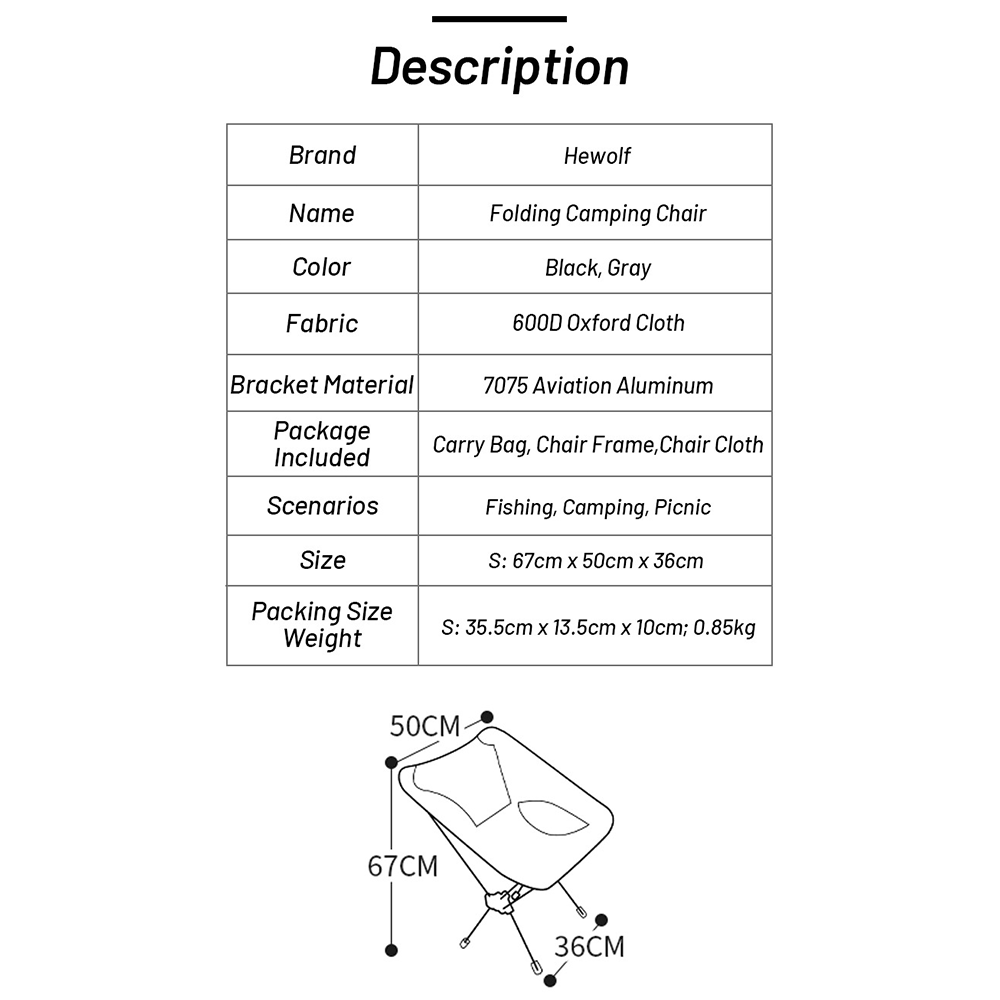 Hewolf Space Small Aluminum Alloy Foldable Chair (product description)