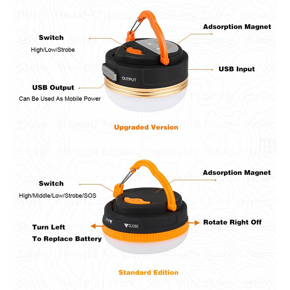 Hewolf Multifunction Carrying Camping Light - Upgraded