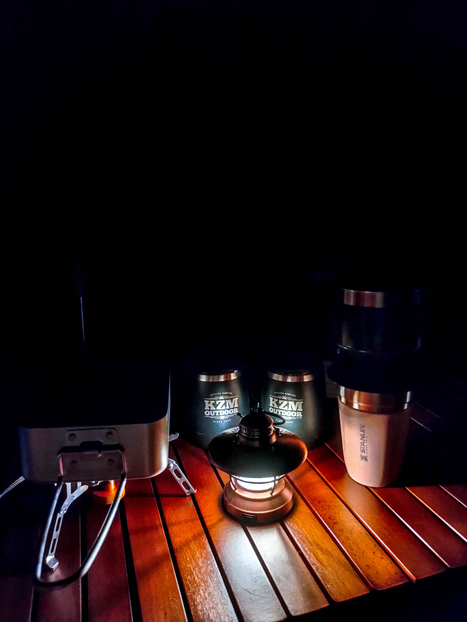 Barebones Edison Mini Lantern - Bronze at Night