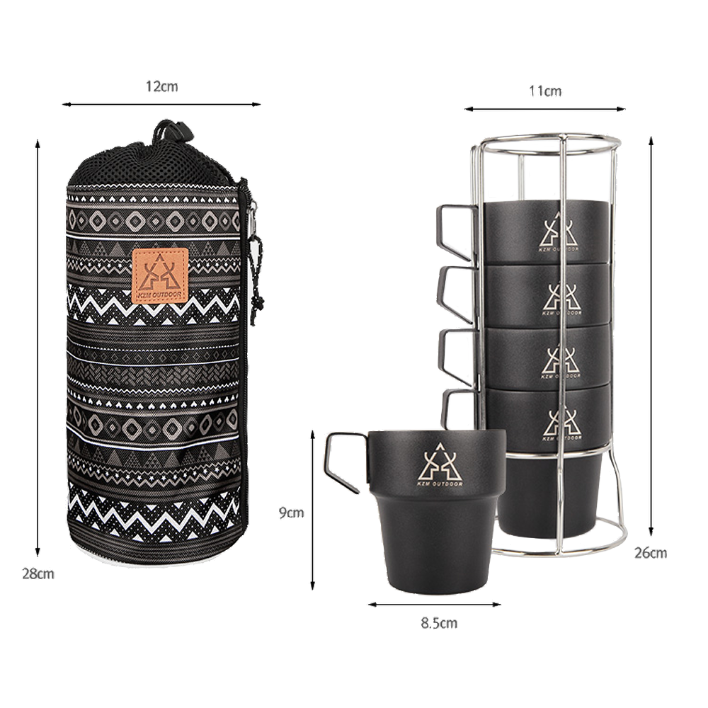 KZM Stainless Steel Black Mug 5P