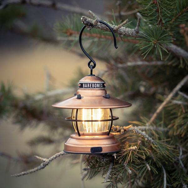 Barebones Edison Mini Lantern Copper hanging on Tree