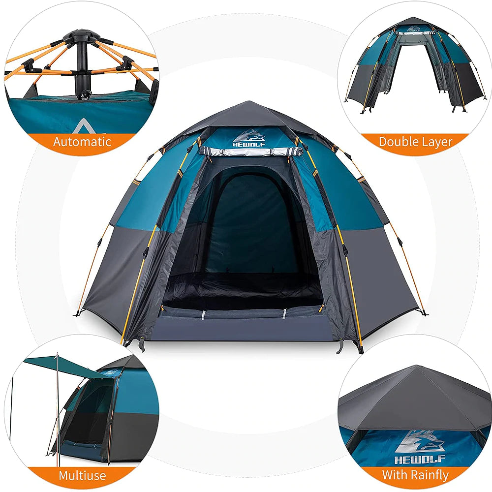 Hewolf Automatic 4 person Hexa Tent - Blue