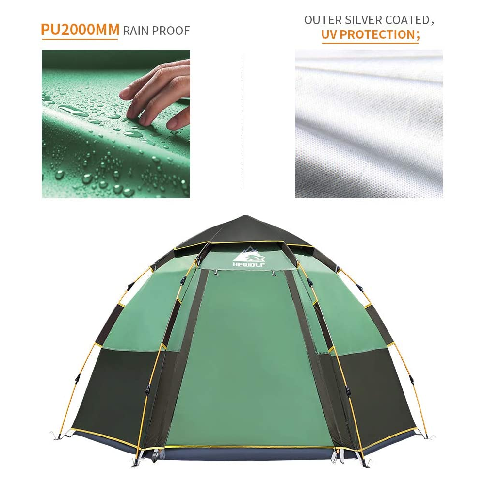 Hewolf Automatic 4 person Hexa Tent - Green