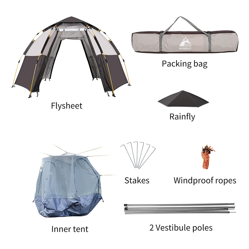 Hewolf 5-8P Outdoor Camping Tent - Black Silver (item contents)