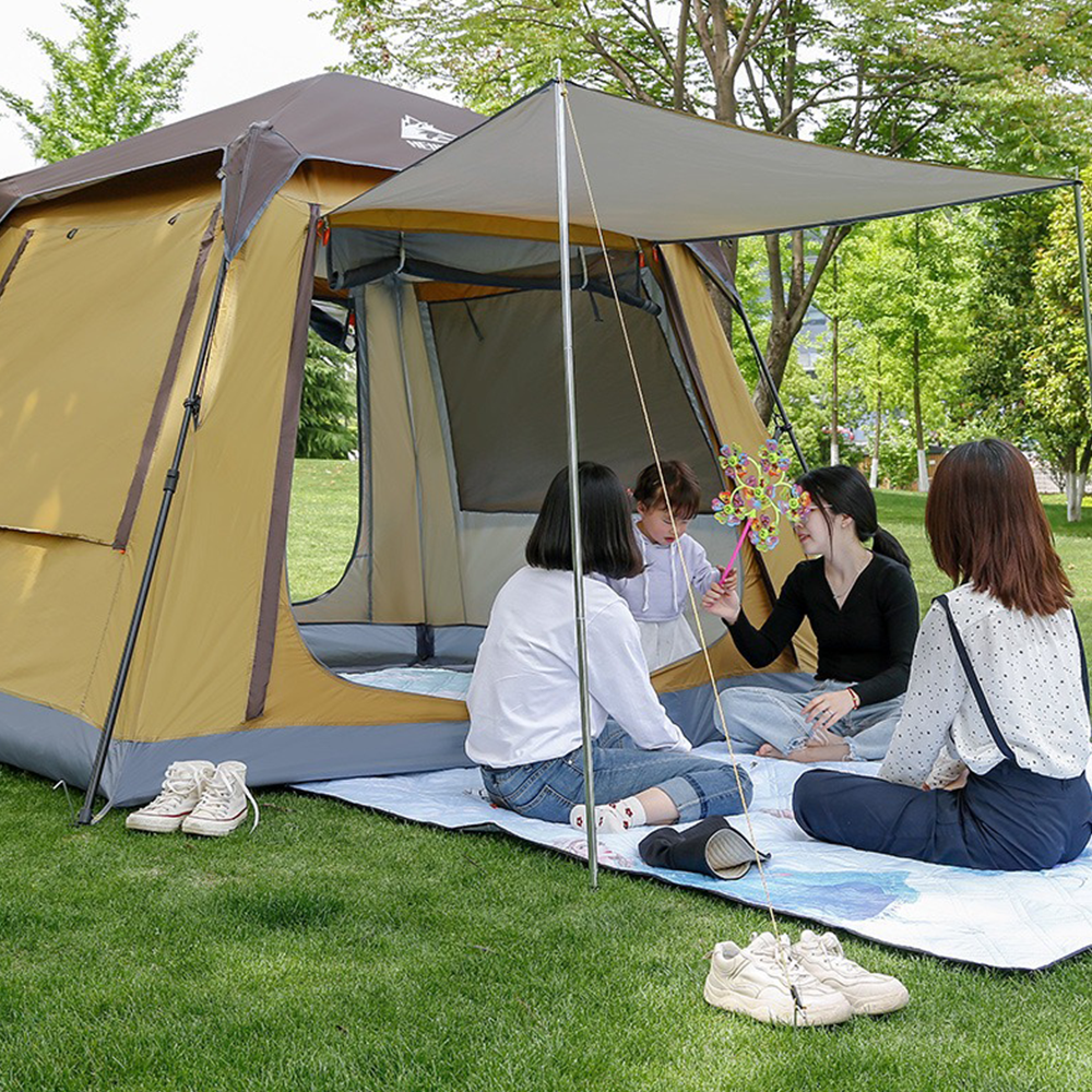 Hewolf Large 8 Person Square Top Automatic Tent - Camel