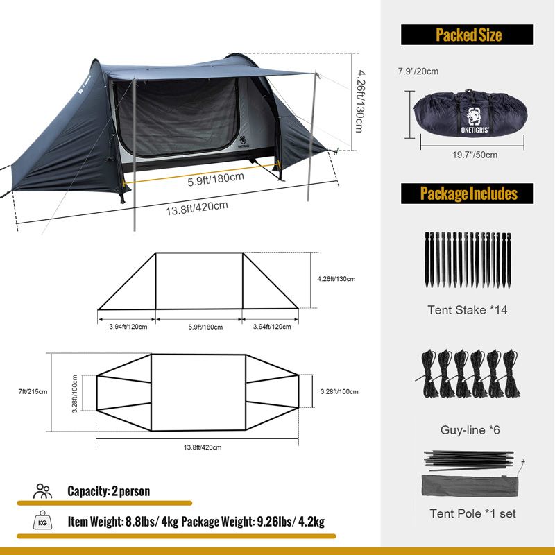 OneTigris Cometa Camping 2 person Tent - Black