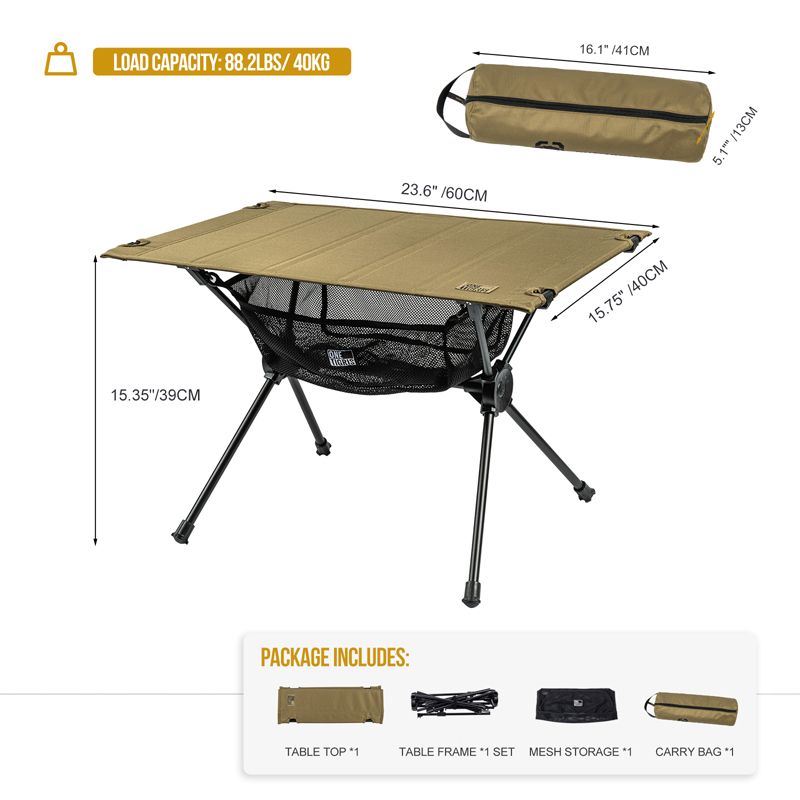 OneTigris Worktop Portable Camping Table - Coyote Brown